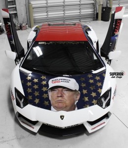 Trumpventador, un Lamborghini Aventador con la imagen de Donald Trump